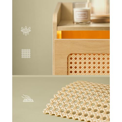 Table De Chevet Avec Multiprise, Lot De 2, Avec Lumière à Détecteur De Mouvement, Beige Chêne
