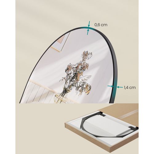 Miroir Intégral, 160 X 50 Cm, Sur Pied, Grand Miroir à Poser Au Sol, Verre Trempé, Noir D’encre