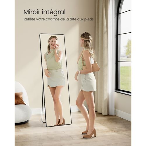 Miroir Intégral, 165 X 50 Cm, Miroir Rectangulaire Sur Pied, Cadre En Alliage D’aluminium, Noir
