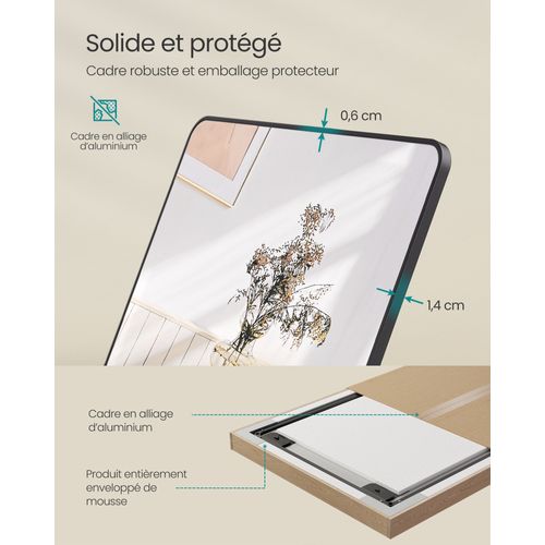 Miroir Intégral, 165 X 50 Cm, Miroir Rectangulaire Sur Pied, Cadre En Alliage D’aluminium, Noir