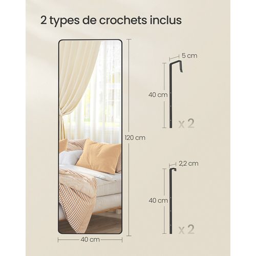 Miroir Intégral Suspendu, Miroir Rectangulaire, Cadre En Alliage D'aluminium, Noir D'encre