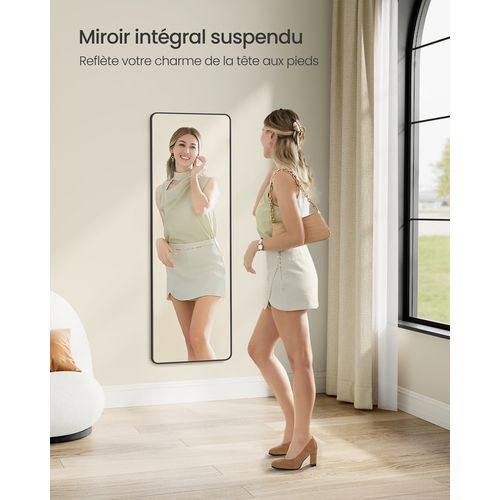 Miroir Intégral Suspendu, Miroir Rectangulaire, Cadre En Alliage D'aluminium, Noir D'encre