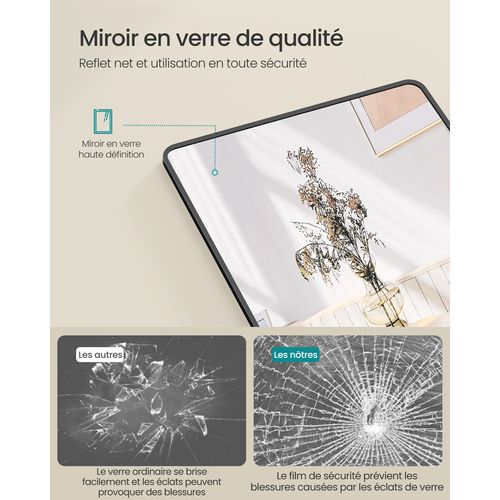 Miroir Intégral Suspendu, Miroir Rectangulaire, Cadre En Alliage D'aluminium, Noir D'encre