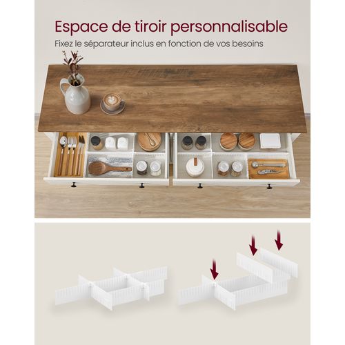 Buffet, Avec Tiroir Et Portes, Étagère Réglable, 40 X 140 X 80 Cm, Blanc Rustique Et Marron Miel