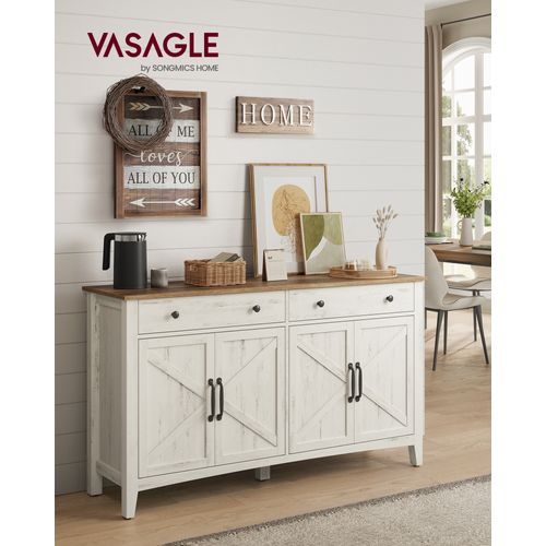 Buffet, Avec Tiroir Et Portes, Étagère Réglable, 40 X 140 X 80 Cm, Blanc Rustique Et Marron Miel