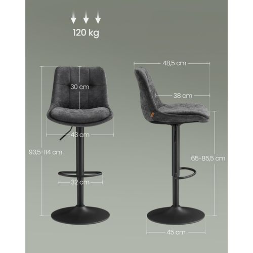 Tabourets De Bar, Lot De 2, Siège Pivotant à Hauteur Réglable, Avec Dossier Et Repose-pieds, Gris