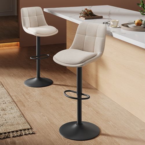 Tabourets De Bar, Lot De 2, Siège Pivotant à Hauteur Réglable, Avec Dossier Et Repose-pieds, Blanc