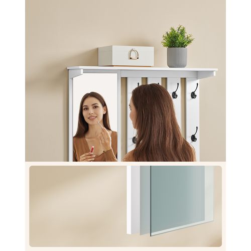 Ensemble Porte-manteau Avec Banc à Chaussures, Miroir, 8 Crochets Doubles, Largeur De 82 Cm, Blanc