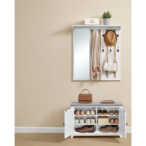 Ensemble Porte-manteau Avec Banc à Chaussures, Miroir, 8 Crochets Doubles, Largeur De 82 Cm, Blanc