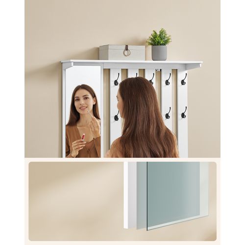 Ensemble Porte-manteau Avec Banc à Chaussures, Miroir, 10 Crochets Doubles, Largeur De 102 Cm, Blanc