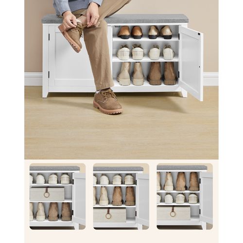 Ensemble Porte-manteau Avec Banc à Chaussures, Miroir, 10 Crochets Doubles, Largeur De 102 Cm, Blanc