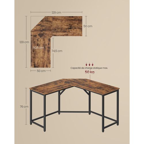 Bureau D'angle, Bureau D'ordinateur En Forme De L, 129 X 129 X 76 Cm