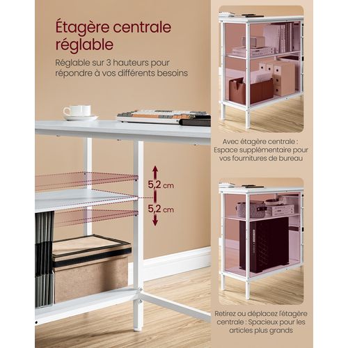 Bureau D'ordinateur En Forme De L, Bureau D'angle, 2 Tiroirs Spacieux