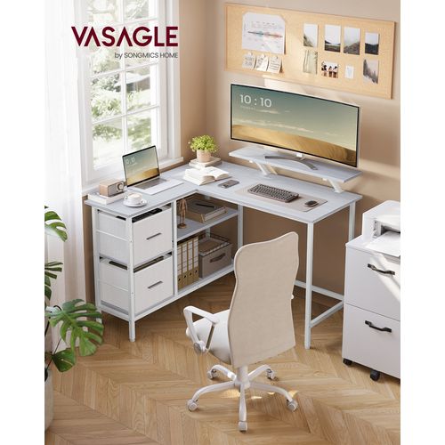 Bureau D'ordinateur En Forme De L, Bureau D'angle, 2 Tiroirs Spacieux