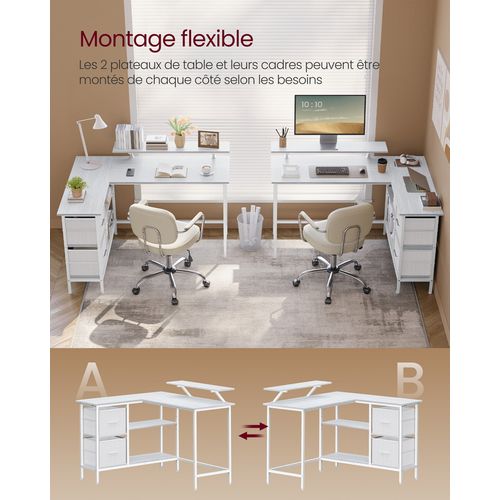 Bureau D'ordinateur En Forme De L, Bureau D'angle, 2 Tiroirs Spacieux