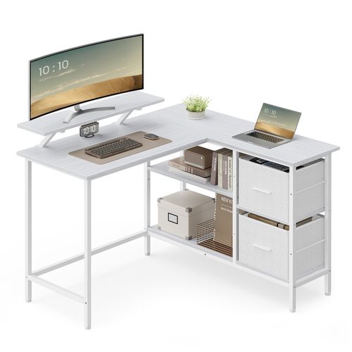 Bureau D'ordinateur En Forme De L, Bureau D'angle, 2 Tiroirs Spacieux