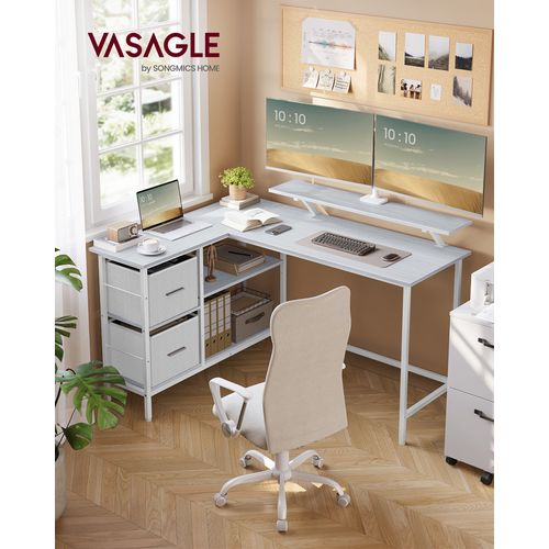 Bureau D'ordinateur En Forme De L, Bureau D'angle, 2 Tiroirs Spacieux