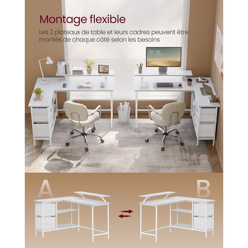 Bureau D'ordinateur En Forme De L, Bureau D'angle, 2 Tiroirs Spacieux