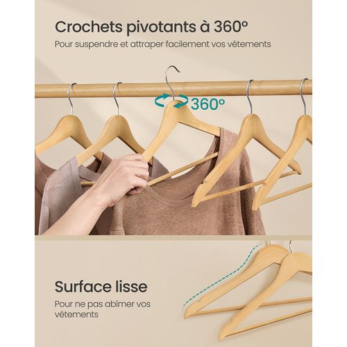 Cintres En Bois, Lot De 20, Fins, Avec Encoches, Pour Haut à Bretelles, Veste, Naturel