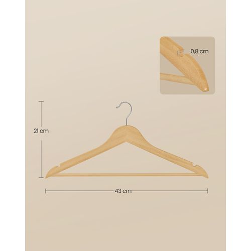 Cintres En Bois, Lot De 30, Fins, Avec Encoches, Crochet Pivotant à 360°, Veste, Naturel
