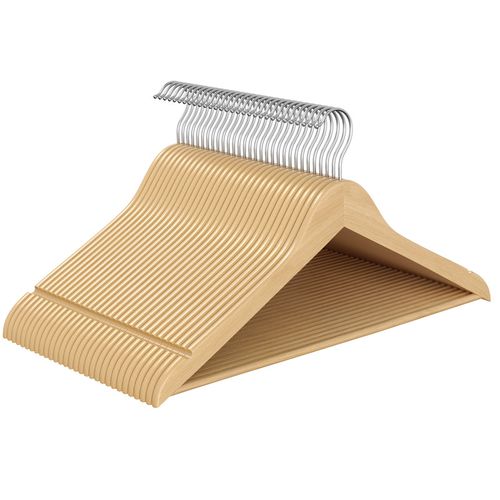 Cintres En Bois, Lot De 30, Fins, Avec Encoches, Crochet Pivotant à 360°, Veste, Naturel