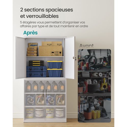 Armoire De Garage à 5 Étagères Avec 4 Portes, Armoire De Bureau, Gris Mat