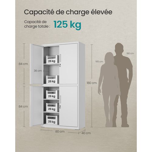 Armoire De Garage à 5 Étagères Avec 4 Portes, Armoire De Bureau, Noir D'encre
