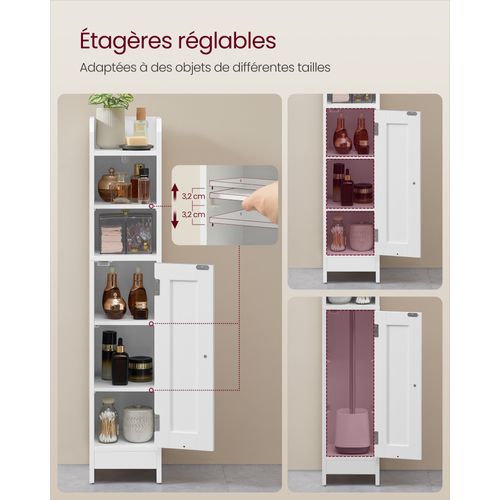 Armoire D’angle Avec Porte Et Étagères, Étagères Réglables, 20 X 18 X 92 Cm, Blanc Nuage