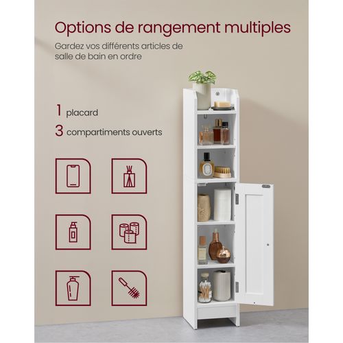 Armoire D’angle Avec Porte Et Étagères, Étagères Réglables, 20 X 18 X 92 Cm, Blanc Nuage