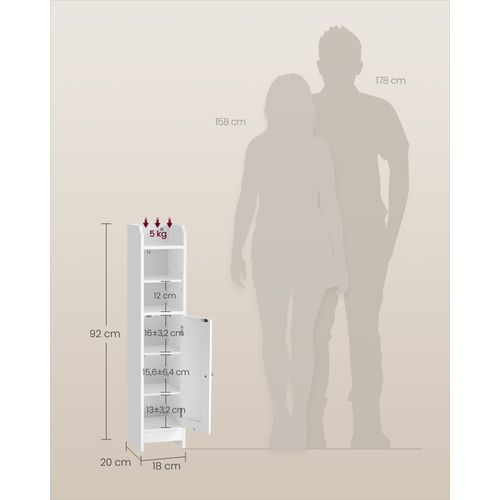 Armoire D’angle Avec Porte Et Étagères, Étagères Réglables, 20 X 18 X 92 Cm, Blanc Nuage