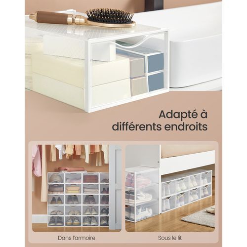 Boîtes à Chaussures, Avec Porte, Lot De 12, Pour Pointure Jusqu'à 43, Transparentes Et Blanc Nuage
