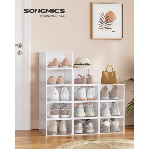Boîtes à Chaussures, Avec Porte, Lot De 12, Pour Pointure Jusqu'à 43, Transparentes Et Blanc Nuage