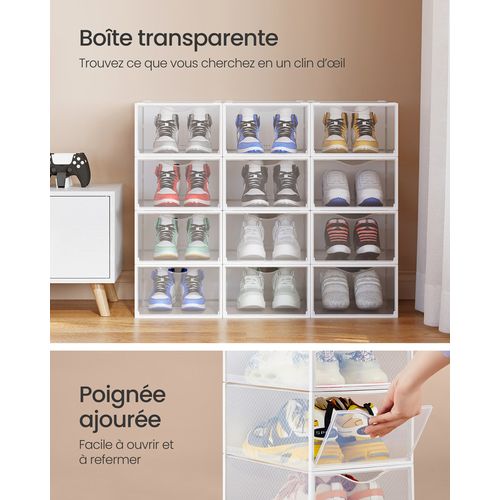 Boîtes à Chaussures, Avec Porte, Lot De 12, Pour Pointure Jusqu'à 43, Transparentes Et Blanc Nuage