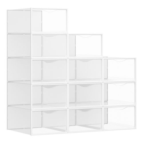 Boîtes à Chaussures, Avec Porte, Lot De 12, Pour Pointure Jusqu'à 43, Transparentes Et Blanc Nuage