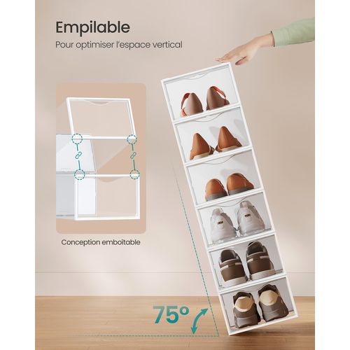 Boîtes à Chaussures, Avec Porte, Lot De 12, Pour Pointure Jusqu'à 43, Transparentes Et Blanc Nuage