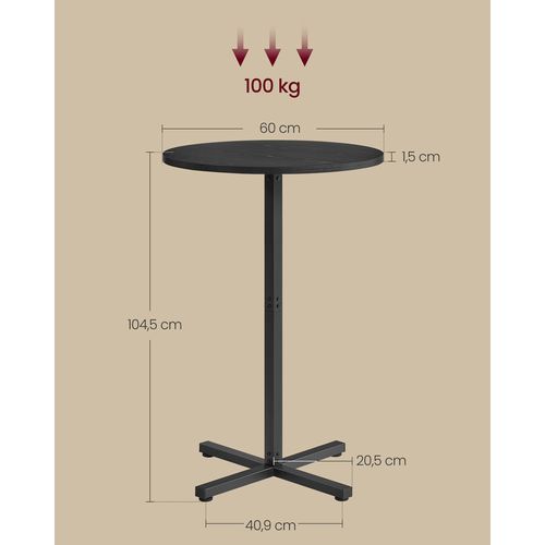 Table De Bar Haute, Cadre En Métal, 60 X 60 X 104,5 Cm, Montage Facile, Base En Croix