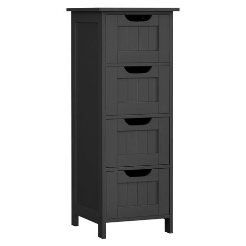 Meuble De Salle De Bain, Armoire Sur Pied, Avec 4 Tiroirs,  Style Moderne, Noir D'encre