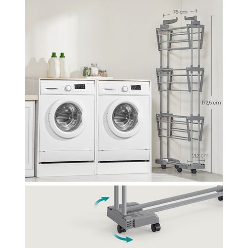 Étendoir à Linge, Séchoir Mobile à 4 Niveaux, Utilisation Intérieure Et Extérieure, Gris Tourterelle