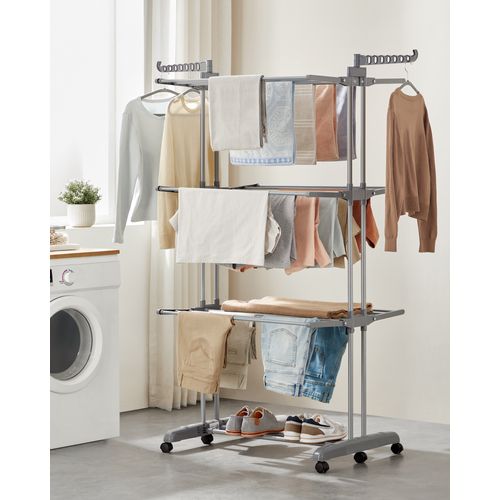 Étendoir à Linge, Séchoir Mobile à 4 Niveaux, Utilisation Intérieure Et Extérieure, Gris Tourterelle