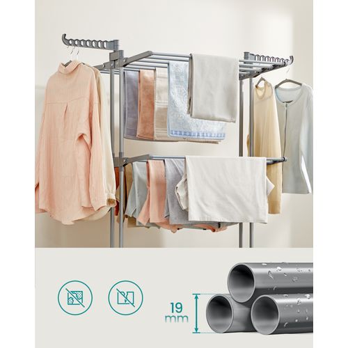 Étendoir à Linge, Séchoir Mobile à 4 Niveaux, Utilisation Intérieure Et Extérieure, Gris Tourterelle