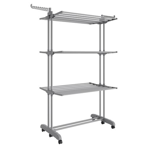 Étendoir à Linge, Séchoir Mobile à 4 Niveaux, Utilisation Intérieure Et Extérieure, Gris Tourterelle