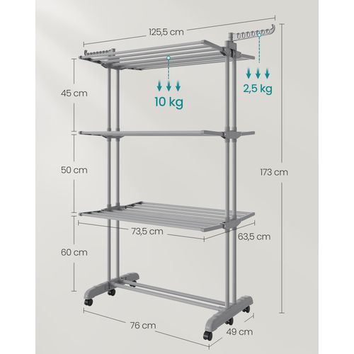 Étendoir à Linge, Séchoir Mobile à 4 Niveaux, Utilisation Intérieure Et Extérieure, Gris Tourterelle