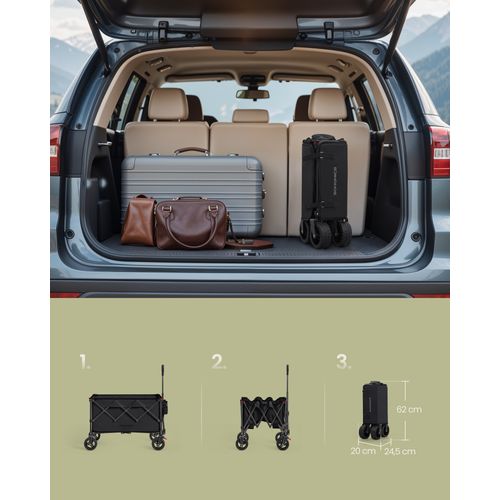 Chariot Pliable, Capacité De 150 L, Pour Extérieur, Plage, Camping, Noir