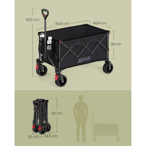 Chariot Pliable, Capacité De 150 L, Pour Extérieur, Plage, Camping, Noir