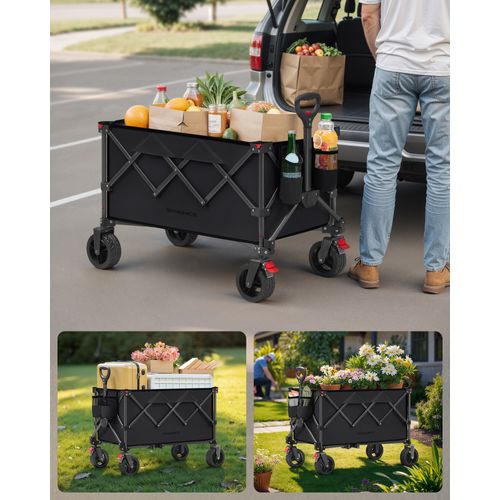 Chariot Pliable, Capacité De 150 L, Pour Extérieur, Plage, Camping, Noir