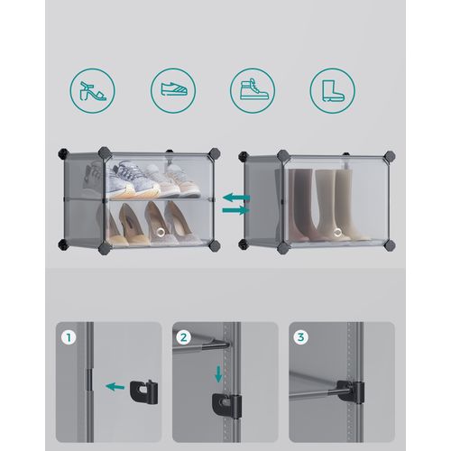 Étagère à Chaussures 10 Compartiments, Modulable, Compartiment De 30 X 40 X 30 Cm, Avec Porte, Gris