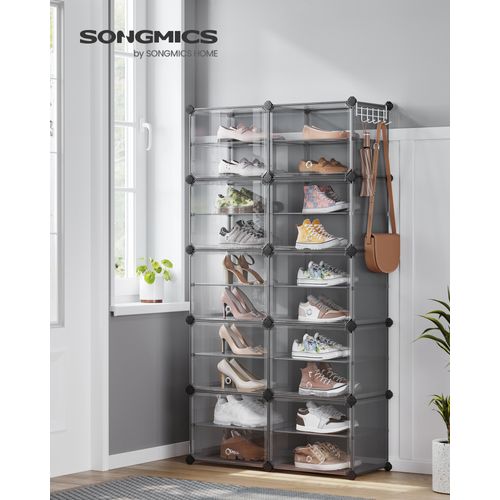Étagère à Chaussures 10 Compartiments, Modulable, Compartiment De 30 X 40 X 30 Cm, Avec Porte, Gris