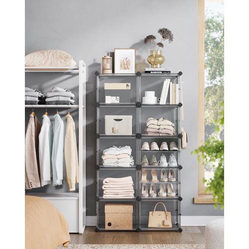 Étagère à Chaussures 10 Compartiments, Modulable, Compartiment De 30 X 40 X 30 Cm, Avec Porte, Gris