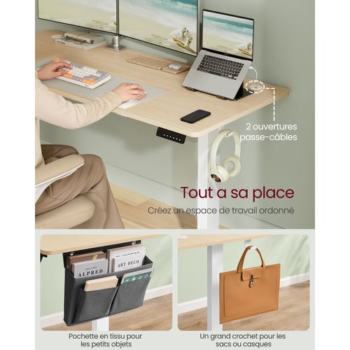 Bureau Électrique Réglable En Hauteur, 160 X 70 Cm, Pour Bureau, Télétravail, Doré Chêne