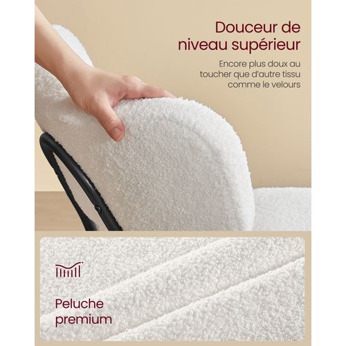Chaises Salle à Manger, Lot De 2, Tissu Peluche, Dossier Courbé, Rembourrées, Blanc Crème